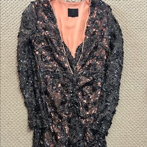 REVOLVE Black and Peach Lace Prom Dress